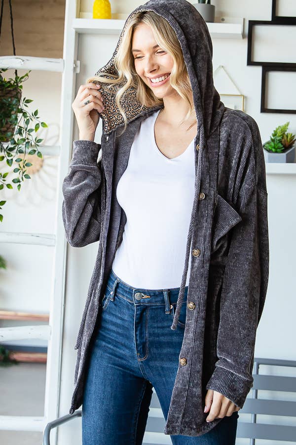 7th Ray - Venta al por mayor Sobrecamisa - Mujer - Chaqueta con capucha y cordón, forrada, de chenilla con estampado animal T496411