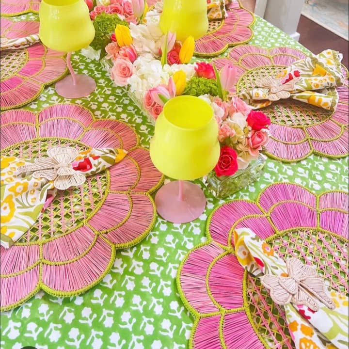 Macondo Forever - Wholesale Placemat - Blush Bloom Handwoven Iraca Placemat - Lilly Pulitzer Inspired Style1