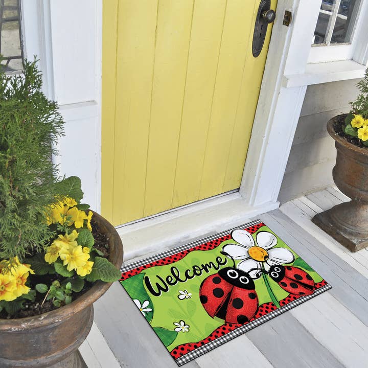 Tapis de sol Entryway 29,5 po x 17,75 po - Coccinelle Welcome pour la vente par CounterArt/Highland Home/Thirstystone