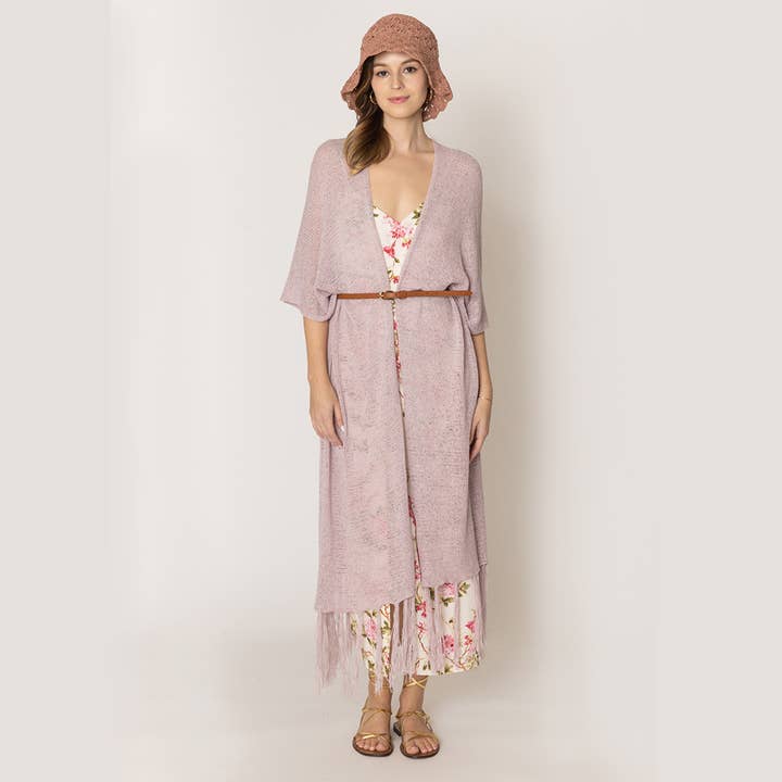 Fashion City - Venta al por mayor Kimono - Mujer - Cárdigan largo de punto con flecos y forro tipo kimono8