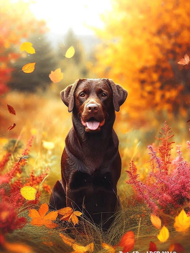 Chocolate Labrador - Falling Leaves Garden Flag for wholesale by Best of Breed Products