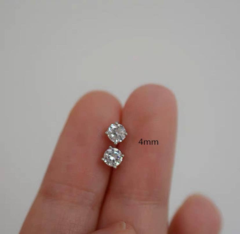 Haengseongworkshop - Wholesale Stud/Post Earrings - 1 Pair 3/4/5mm Moissanite Prong Sterling Silver Earrings Studs4