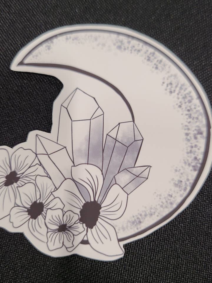 Black and White Moon Crystals Matte Sticker - Color your own Sticker for wholesale by Dorkish Designs