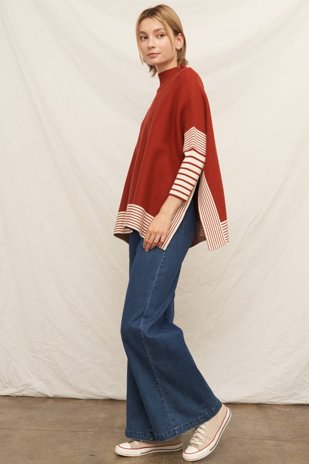 Rust Oversized Striped Knit Cape Sweater  for wholesale on Faire7