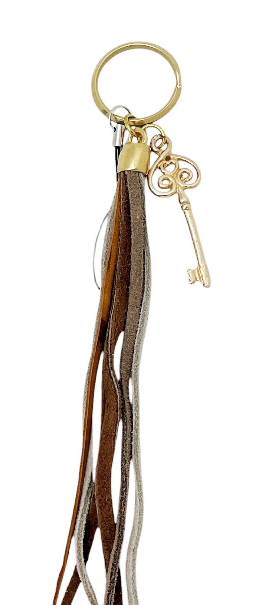 Gloria Mago - Wholesale Keychain - Women's - Fleco and Key hanging key ring in gold and brown0