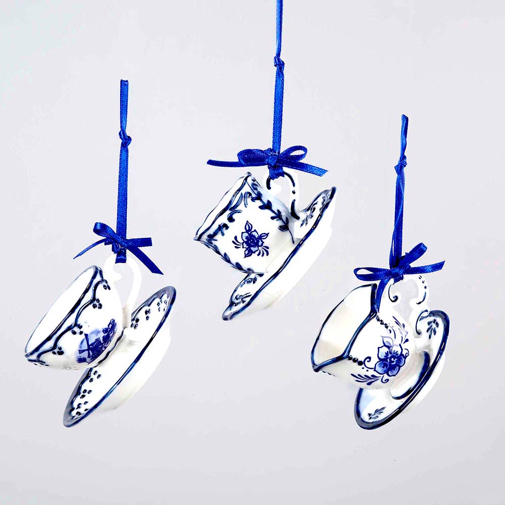 Kurt S. Adler, Inc. - Wholesale Ornament Set - 2"PORC DELFT BLUE CUP+SAUCER ORNAMENT 3A1