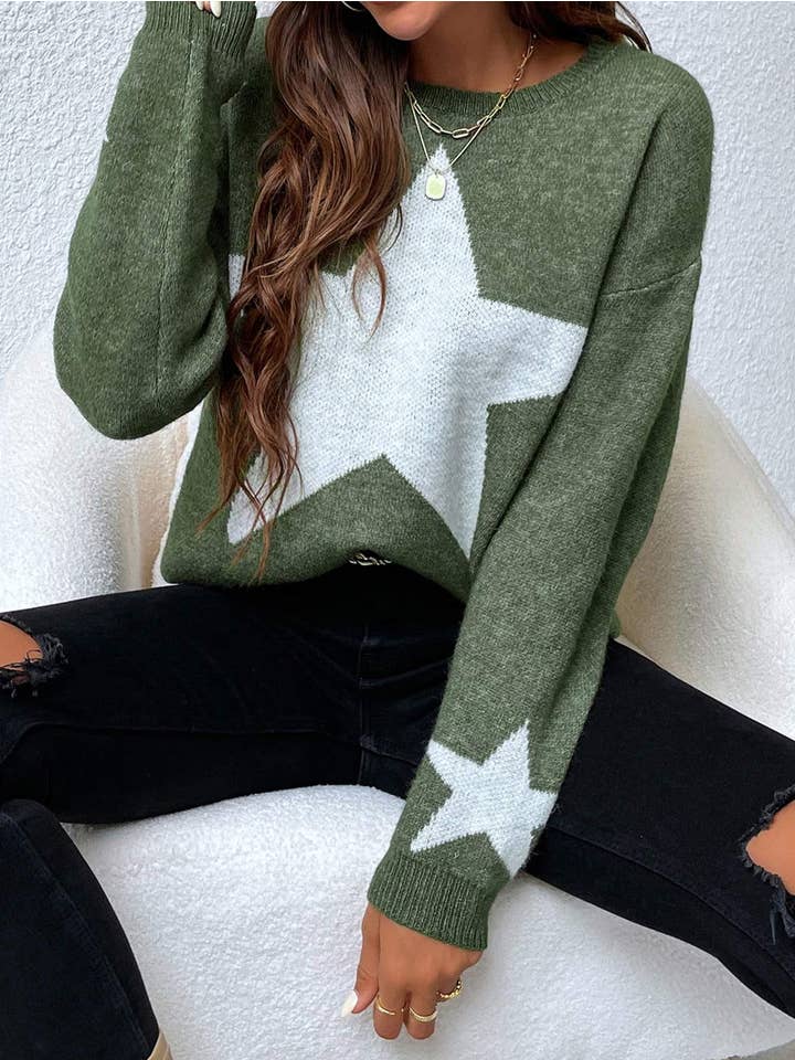 Queen Fashion - Wholesale Knit Sweater - Women's - drop shoulder star pattern sweater3