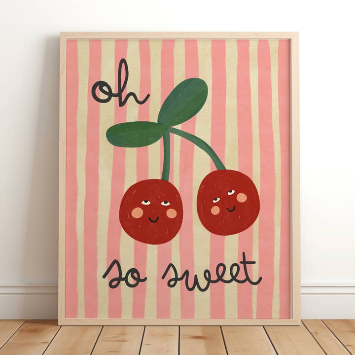 oh so sweet cherry print pink, kids fun decor, nursery for wholesale by Lara and Kin