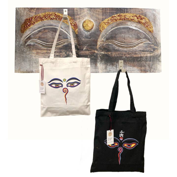 BUDDHA'S EYES~ BORSA SHOPPING NEPALESE IN TESSUTO ~ per la vendita all'ingrosso da parte di Atisha Spiritual Shop