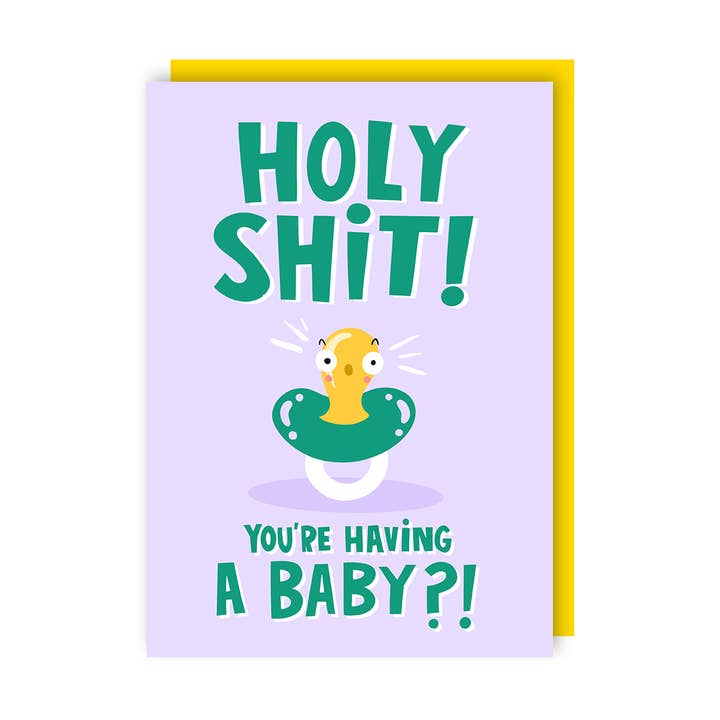 Holy Shit Funny New Baby Card for wholesale by Lucy Maggie Designs