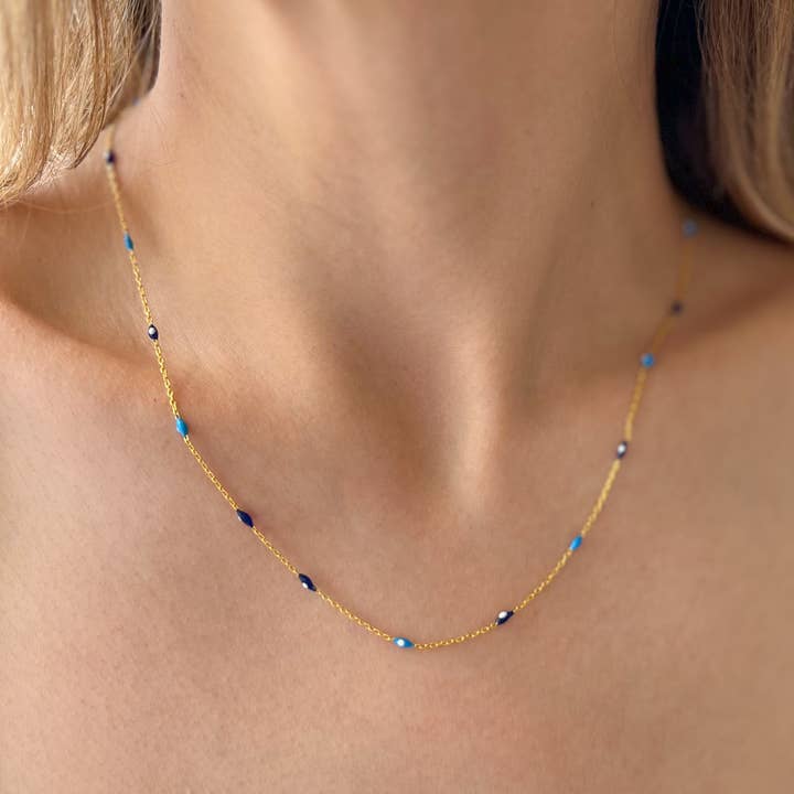 Umays Boho – wholesale Beaded/pearl necklace – Minimalist Necklace Choker, Beaded Chain Silver Necklace2