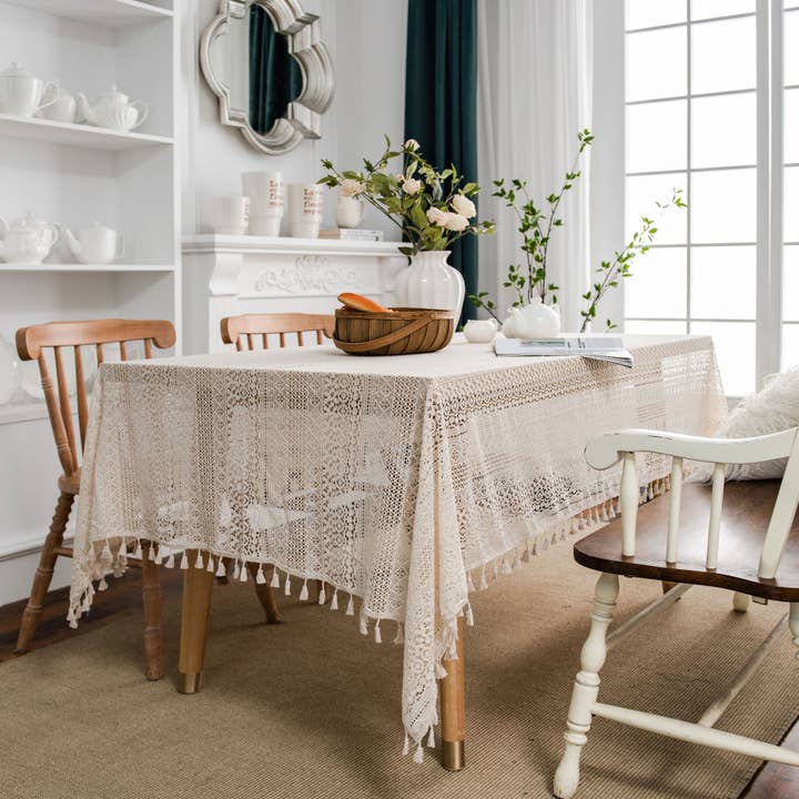 ACCITY - Wholesale Tablecloth - CROCHET HOLLOW TABLECLOTHS WITH TASSELS_CWMM0021