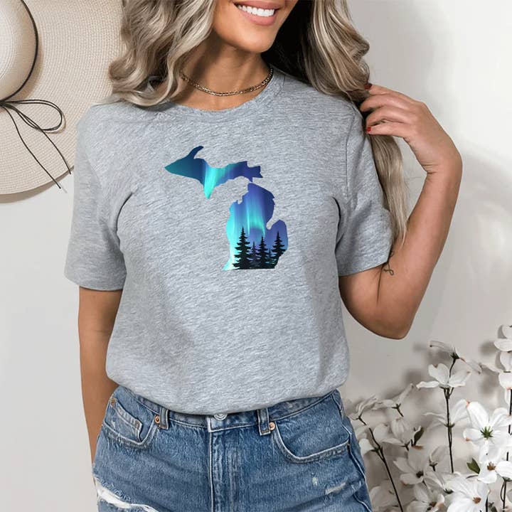 "Michigan Northern Lights" Relaxed Fit Crew Unisex T-Shirt for wholesale by LIVNFRESH