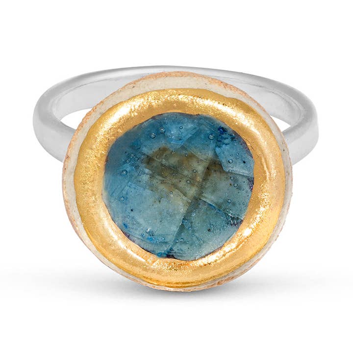 Anillo Ajustable de Arrecife Azul Redondo Pequeño de Plata de Ley para venta al por mayor de Habulous