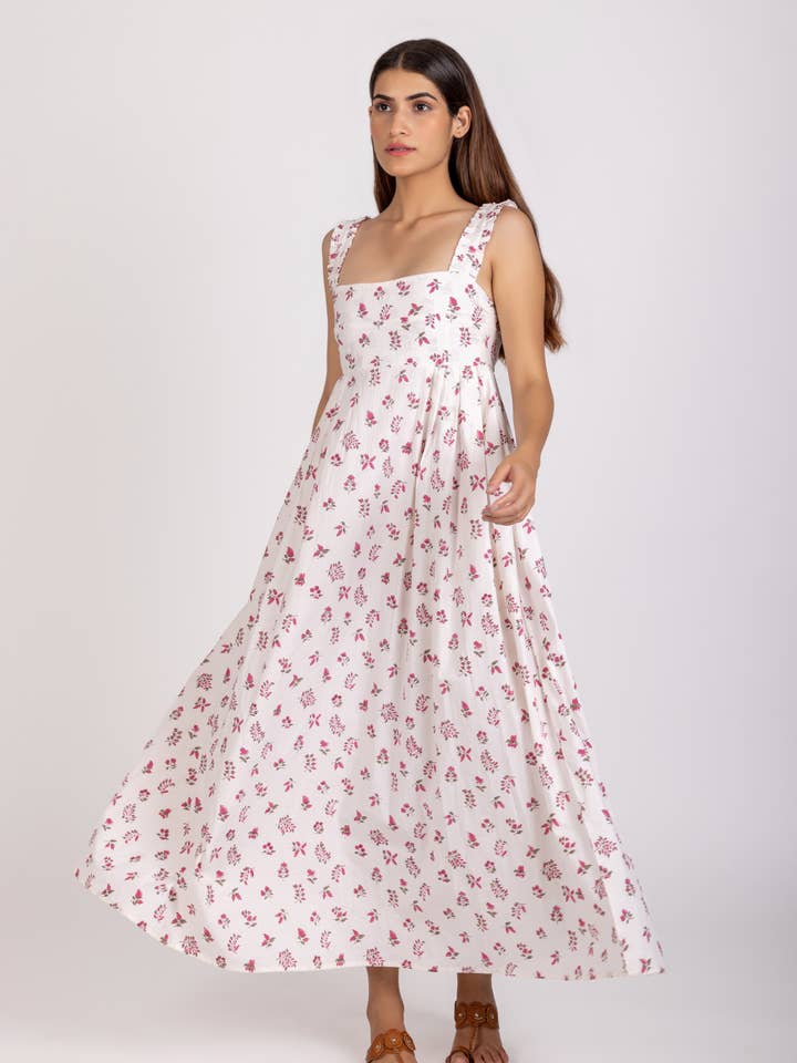 Robe Zoya | Coton biologique imprimé à la main pour la vente par Origin Pink