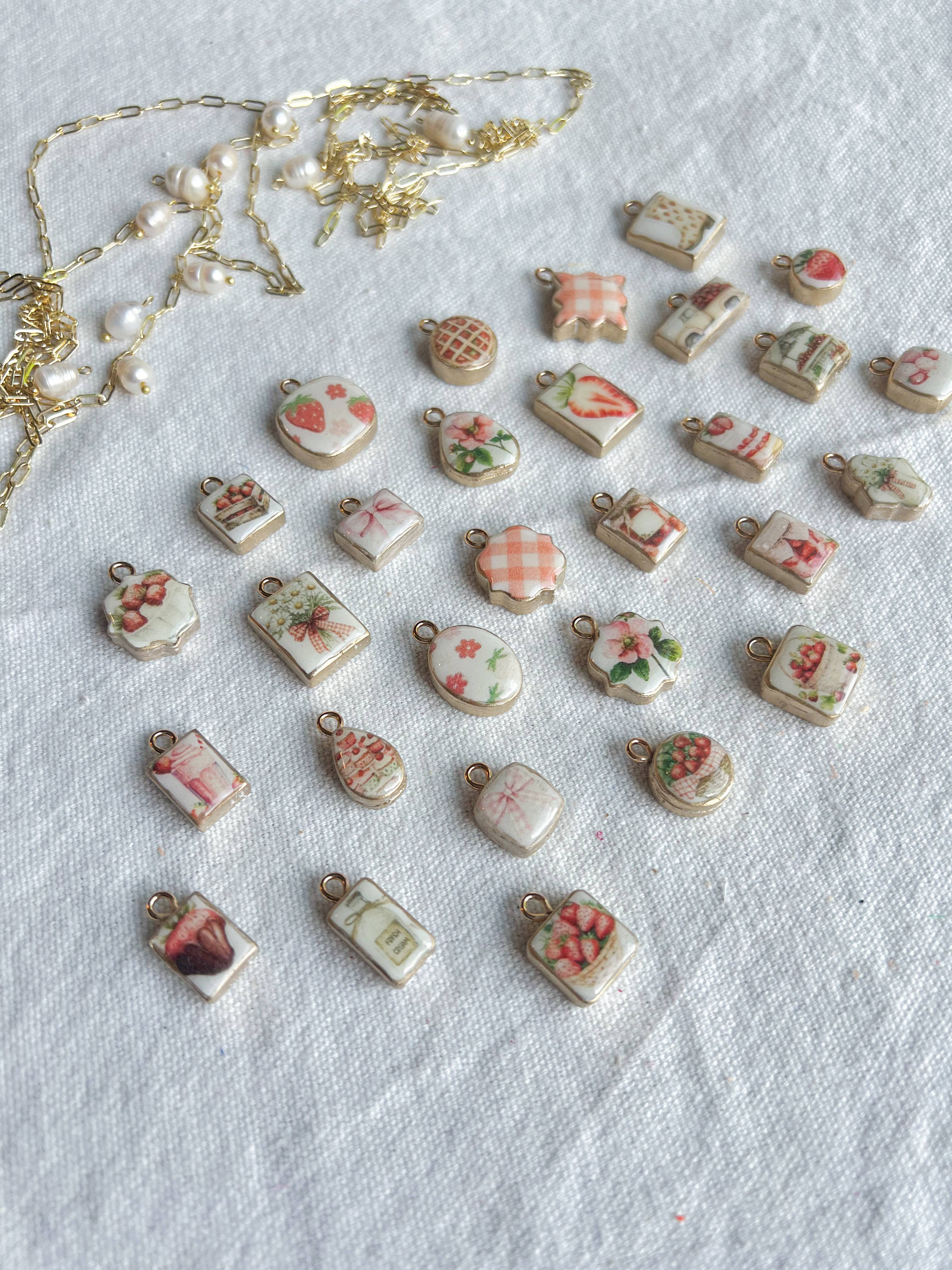 Morning Dew Designs - Wholesale Individual charm/pendant - Berry Themed Transfer Paper Designed Polymer Clay Charms