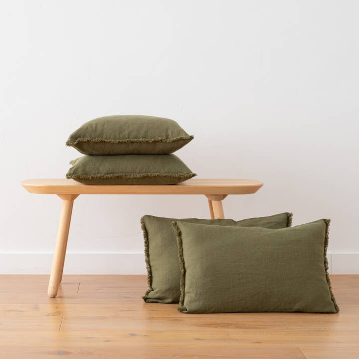 LinenMe - Wholesale Throw Pillow Cover - Linen Cushion Cover Olive Green Terra Fringe