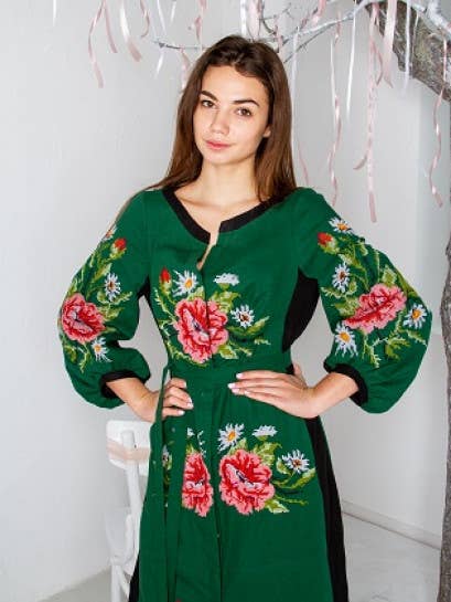 Roxolana Green Embroidered Dress for wholesale by Galychanka