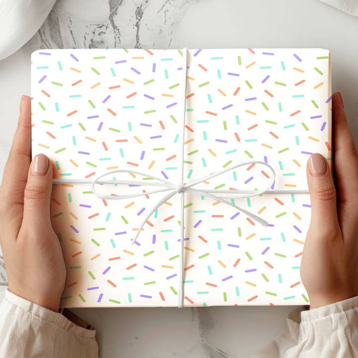 White Sprinkle Wrapping Paper – Fun Pastel Gift Wrap Sheet for Birthdays & Celebrations for wholesale by House of Binky
