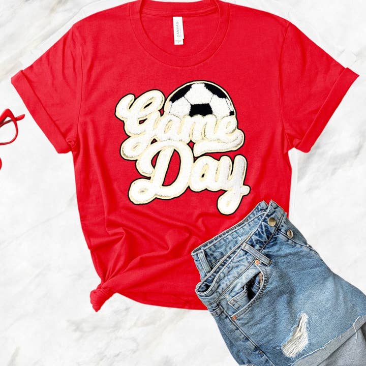 Glitter Chenille Soccer Ball Patch - Iron On, 9.5" for wholesale by Social Grace & Company