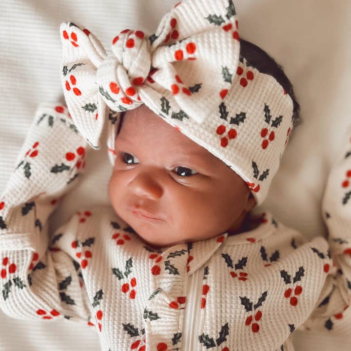 SpearmintLOVE - Wholesale Fashion Headband - Baby - Organic Waffle Knot Bow, Holly