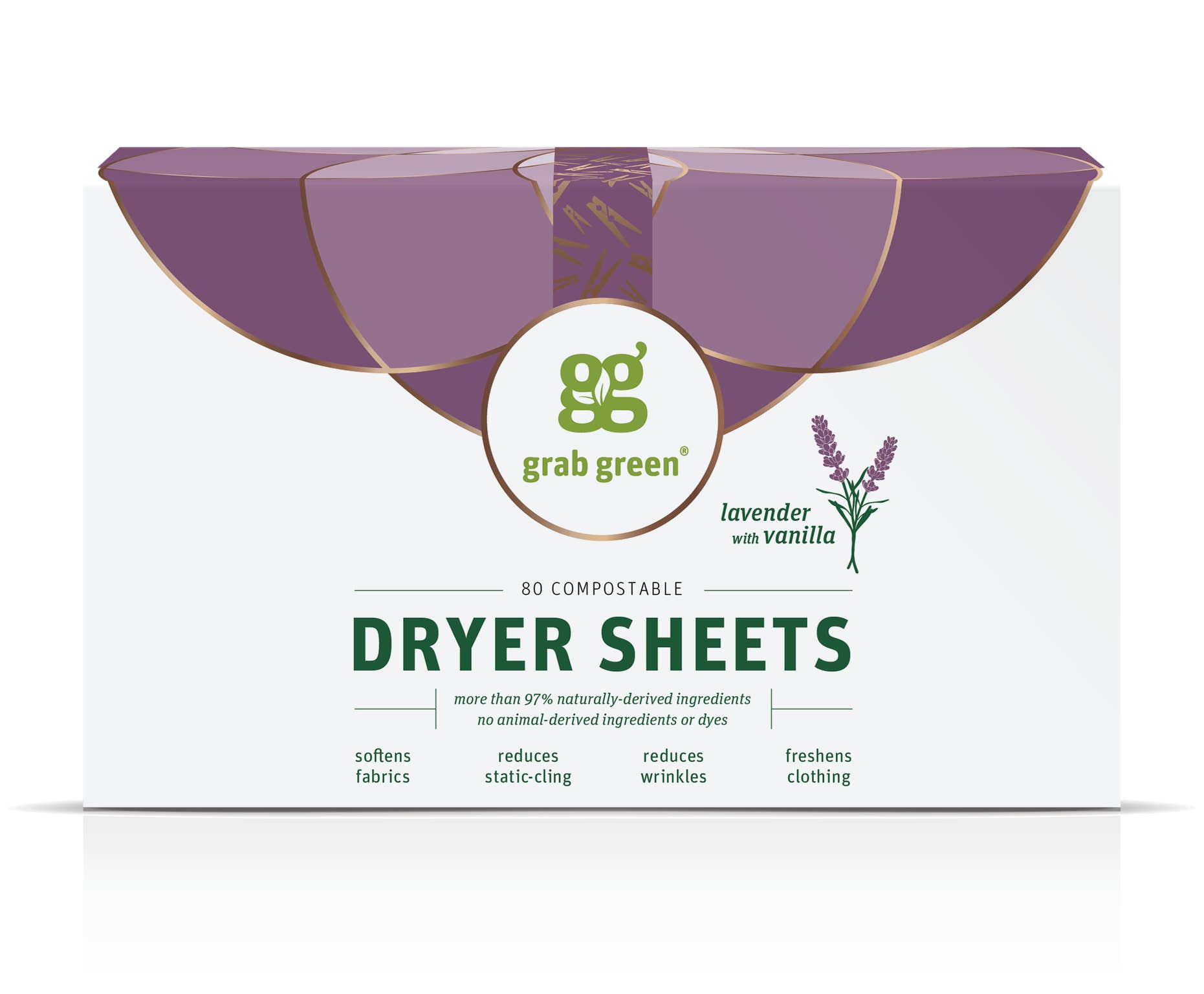 Grab Green - Wholesale Dryer Balls - Classic Dryer Sheets, Lavender With Vanilla, 80 Count