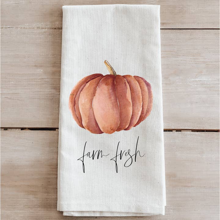 Farm Fresh Pumpkins Watercolor Kitchen Towel for wholesale by DWELL Home Shoppe