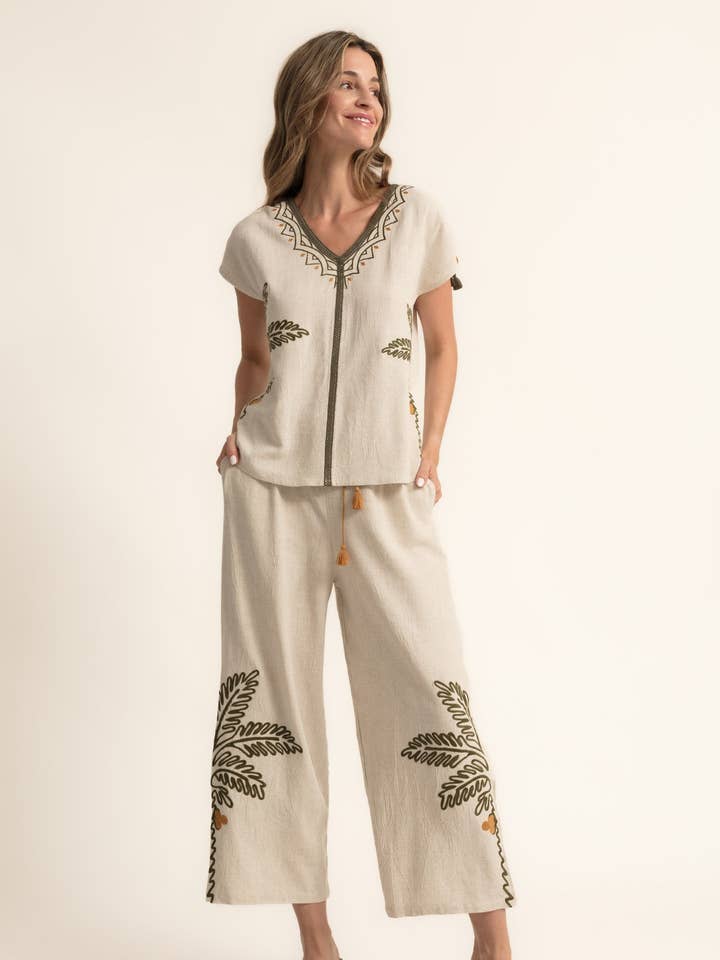 PANTALÓN RECTO PALMERAS BORDADAS B2B para venta al por mayor de CMS Love