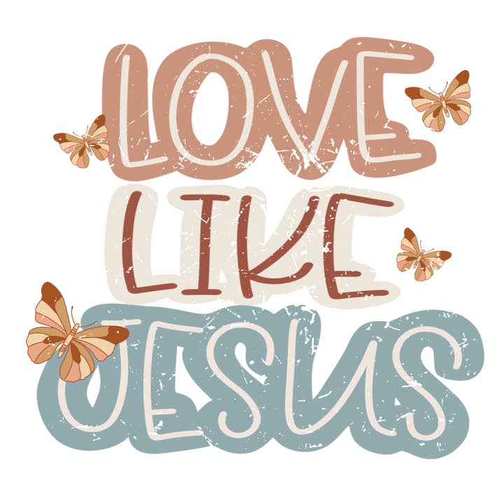 Adesivo in vinile retrò «Love Like Jesus», 7,6 x 7,6 cm per la vendita all'ingrosso da parte di Savannah and James Co