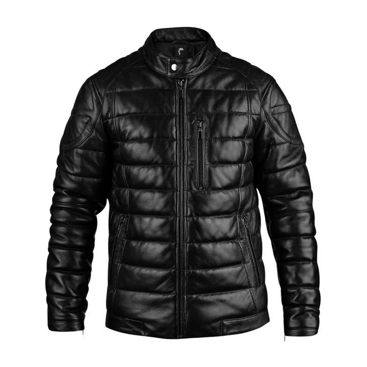 Blouson en cuir d'homme matelassé en peau de vache noire pour la vente par TA Impex