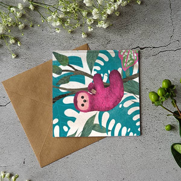 Ilana Ewing Designs – wholesale Everyday greeting card – Pink Sloth Card - Animal Card1