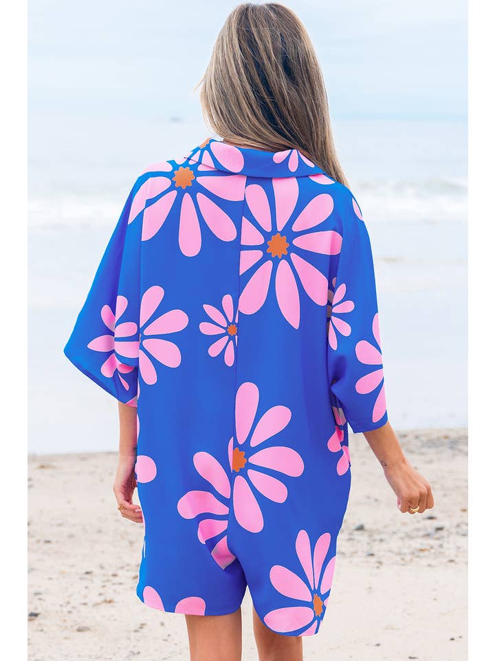 As shown Big Floral Summer Loose Fit Tunic Shirt Romper | S-XL for wholesale on Faire