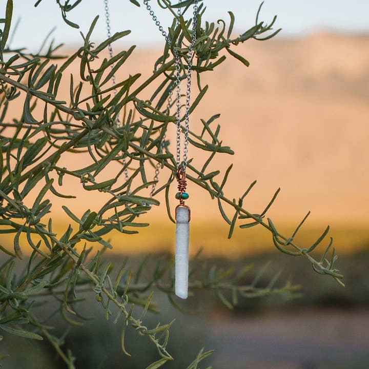 Single White Quartz with Turquoise Necklace for wholesale by Root & Feather