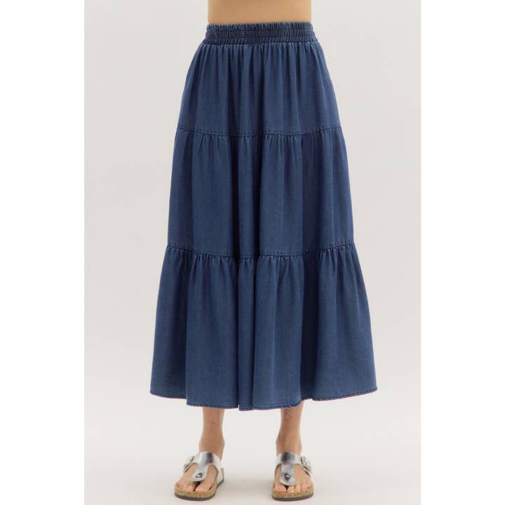 Saia midi em camadas de ganga por atacado de STYLE USA