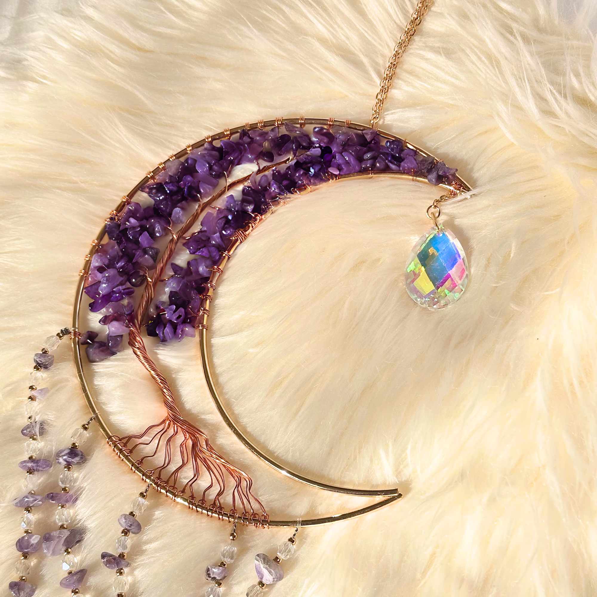 LilAryenne | Jewelry & Suncatchers - Vente Attrape-soleil - Lanceur de soleil Lune de cristal : Améthyste, Agate rouge, Quartz rose - Cadeau6