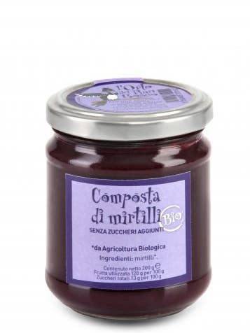 Sugar-free blueberry compote for wholesale by L'Orto del Pian Bosco