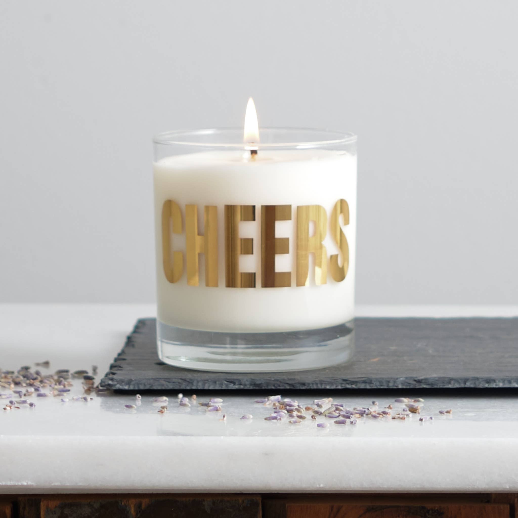 Vital Industries - Wholesale Jar/Filled Candle - Cheers Soy Candle in Gold Printed Glass