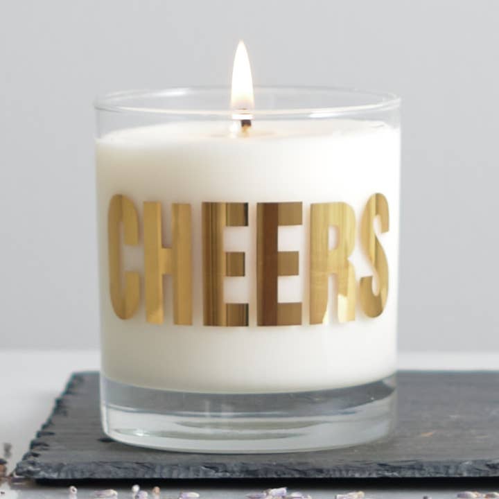 Vital Industries - Wholesale Jar/Filled Candle - Cheers Soy Candle in Gold Printed Glass0