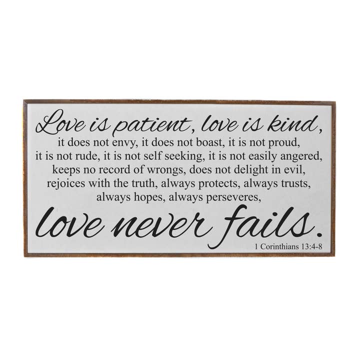 32X16 Love is Patient Love Is Kind Horizontal Farmhouse Sign for wholesale by Driftless Studios