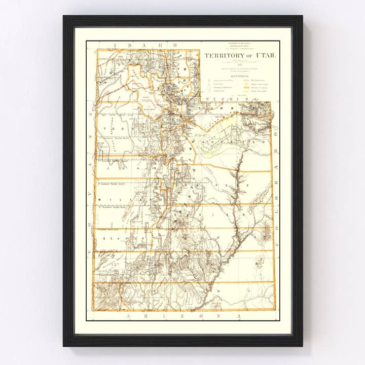 Vintage Map of Utah 1876 for wholesale by Ted's Vintage Art