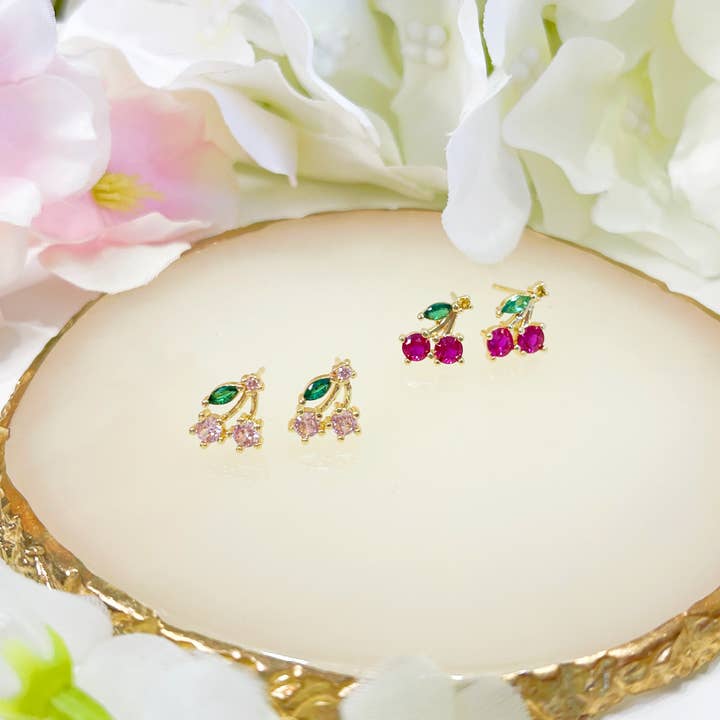 Melange Blanc - Wholesale Stud/Post Earrings - E103 cherry studs, fruit earrings, cherry stud earrings