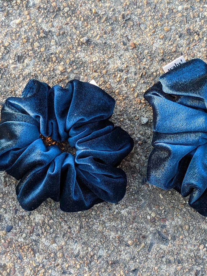 Aquamarine Velvet Scrunchie for wholesale by What a bun!