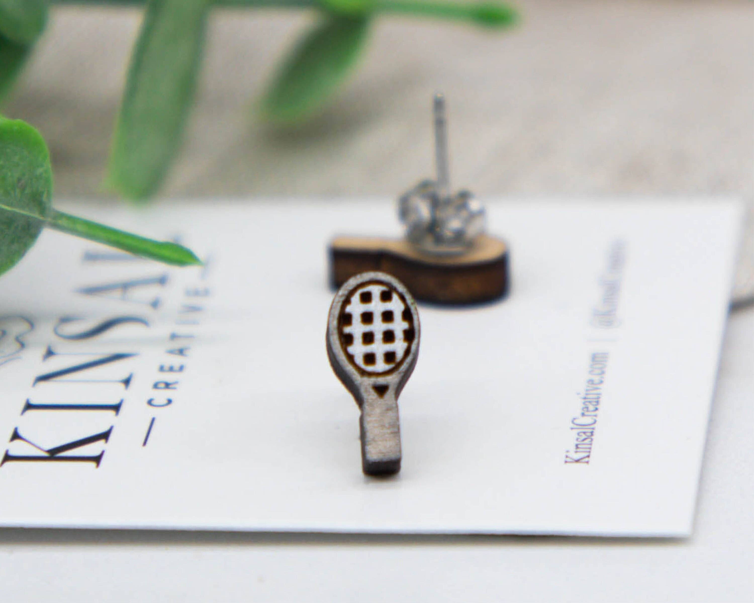 Kinsal Creative - Wholesale Stud/Post Earrings - Tennis Racket Wood Stud Earrings1