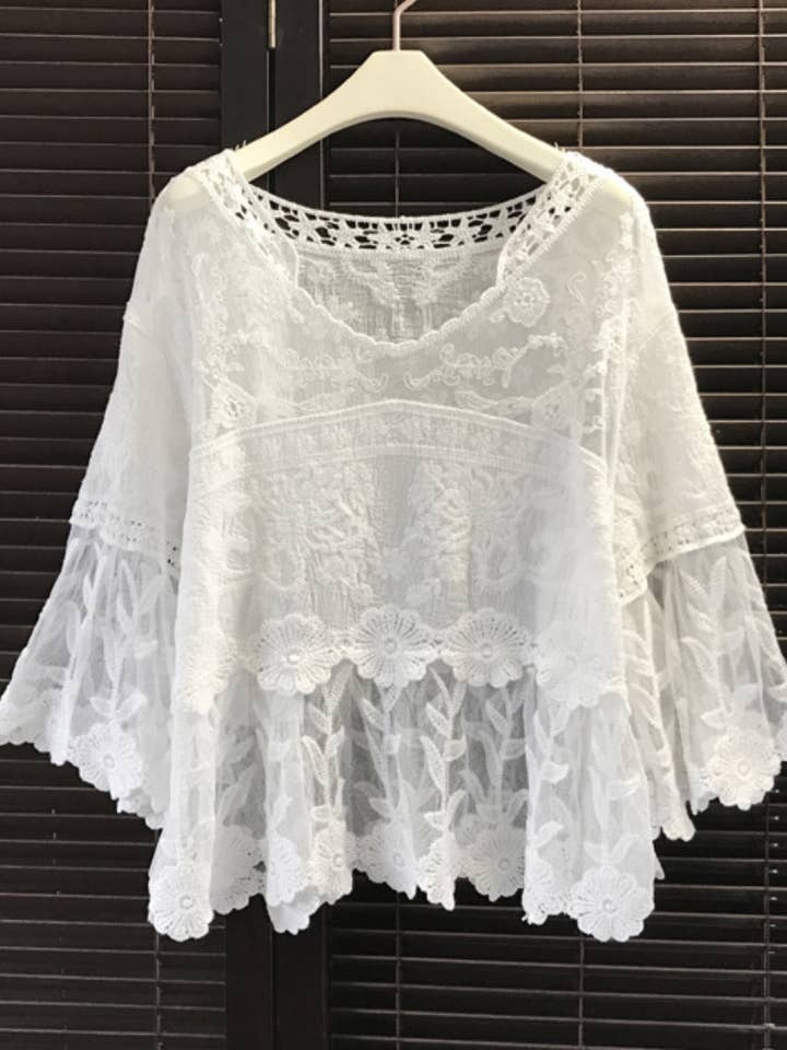 Crosa - Floral Bell Sleeve Pullover for wholesale by Funkyrel® Atzbranding Limited