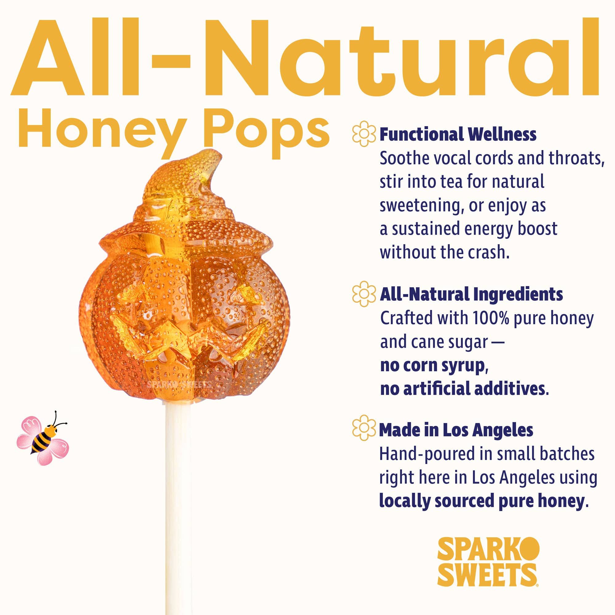 Sparko Sweets - Wholesale Lollipop - Honey Jack-O'-Lantern 3D Pumpkin Lollipops - 1.13"1