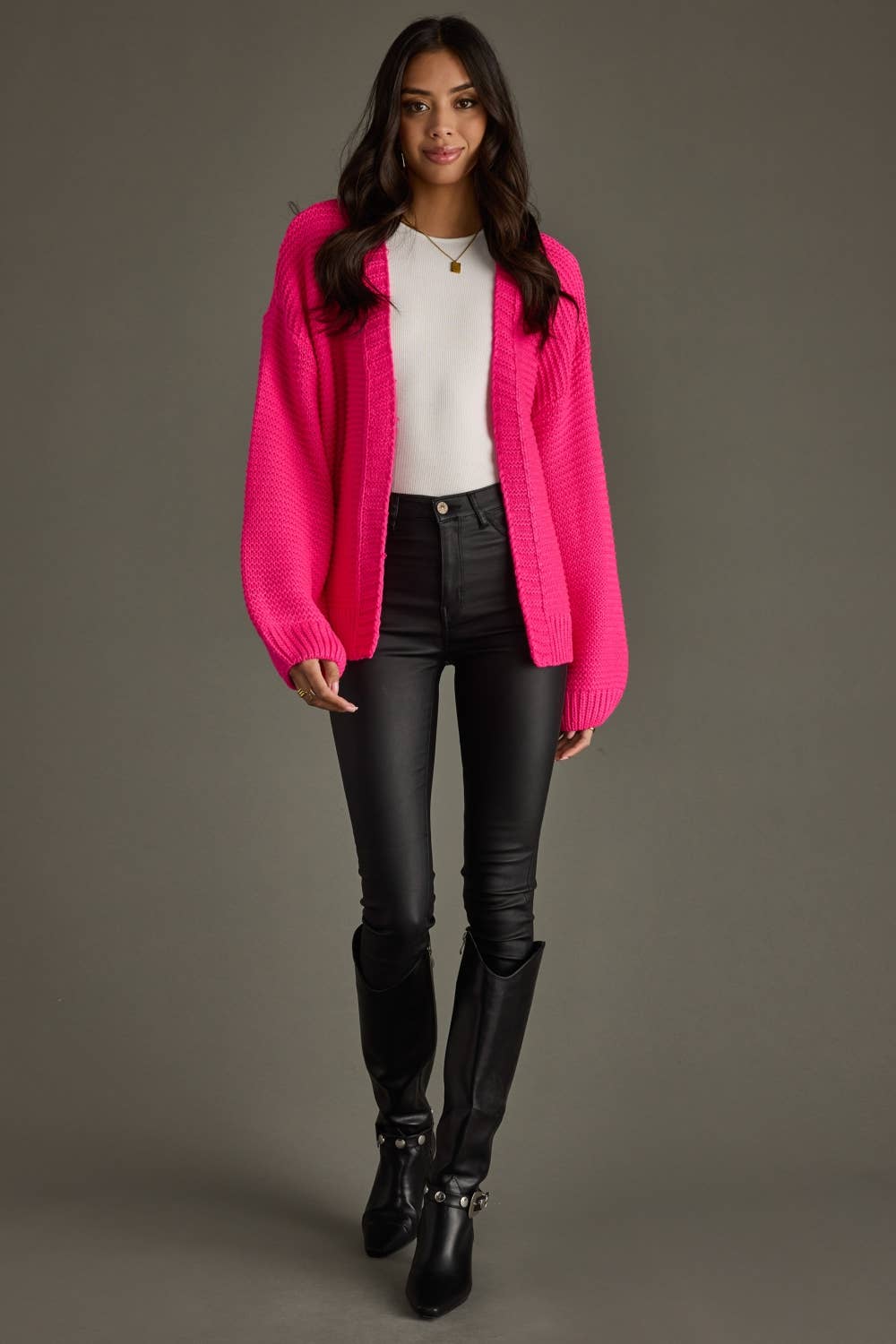 Panache Apparel Co. - Vente Cardigan – femme - Cardigan en tricot de ski rose vif3