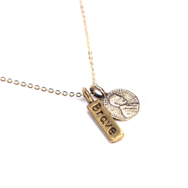 Petite Penny Necklace with Brave Charm for wholesale by Studio Penny Lane