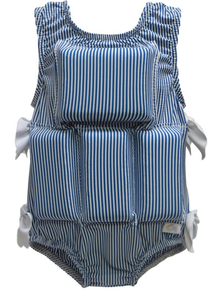 My Pool Pal Girls Flotation Swimsuit - Blue Seersucker for wholesale by My Pool Pal