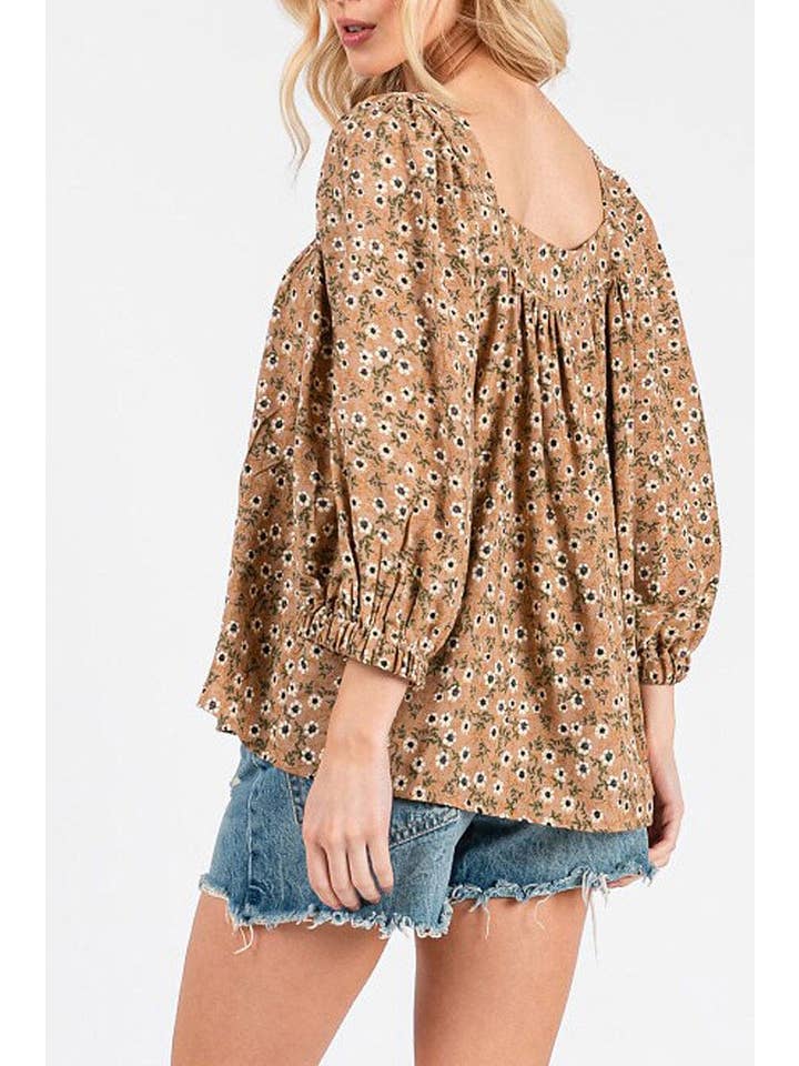 ROUSSEAU - Wholesale Blouse - Women's - 3/4 SLEEVE SQUARE NECK FLORAL TUNIC BLOUSE6