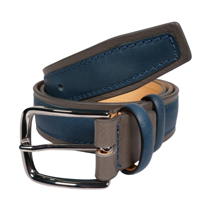 Cinturón deportivo para hombre con base gris y forro marino para venta al por mayor de Tailorbelt